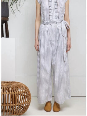 Love Binetti S Noah Cotton Blue Stripe Pants Wide Leg Paperbag 26”L Pleated EUC